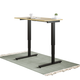 Nimbus standing desk with a Black frame and Urban Oak work surface