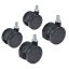 Four black desk casters: two locking and two non-locking