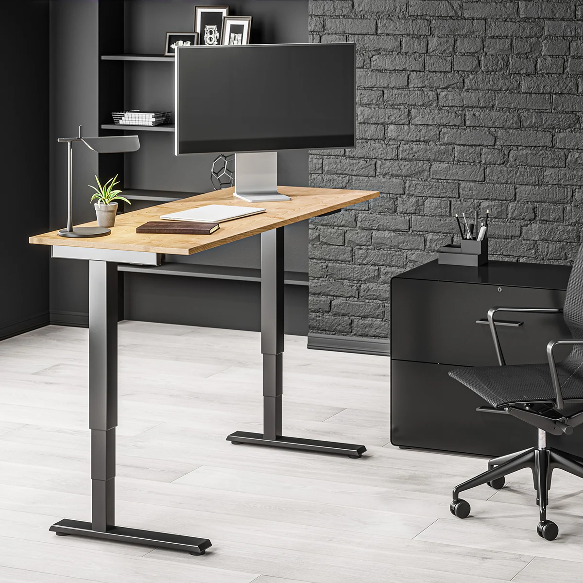 Nimbus pneumatic standing desk in a home workspace