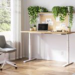 White Recken electric standing desk in a bright home office