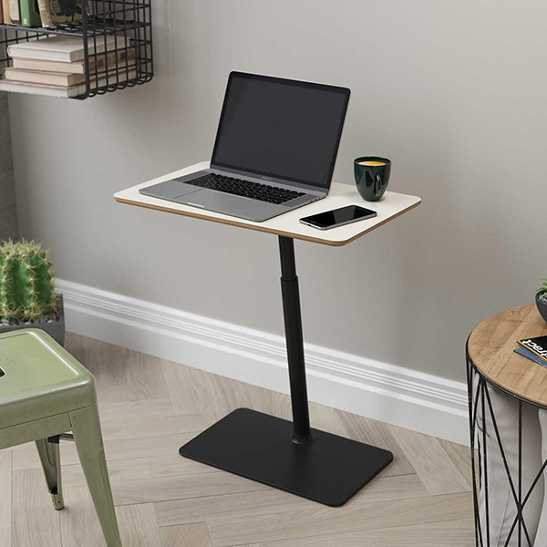 Black Möbel desk showing its compact surface, Hydro Lift column, and base